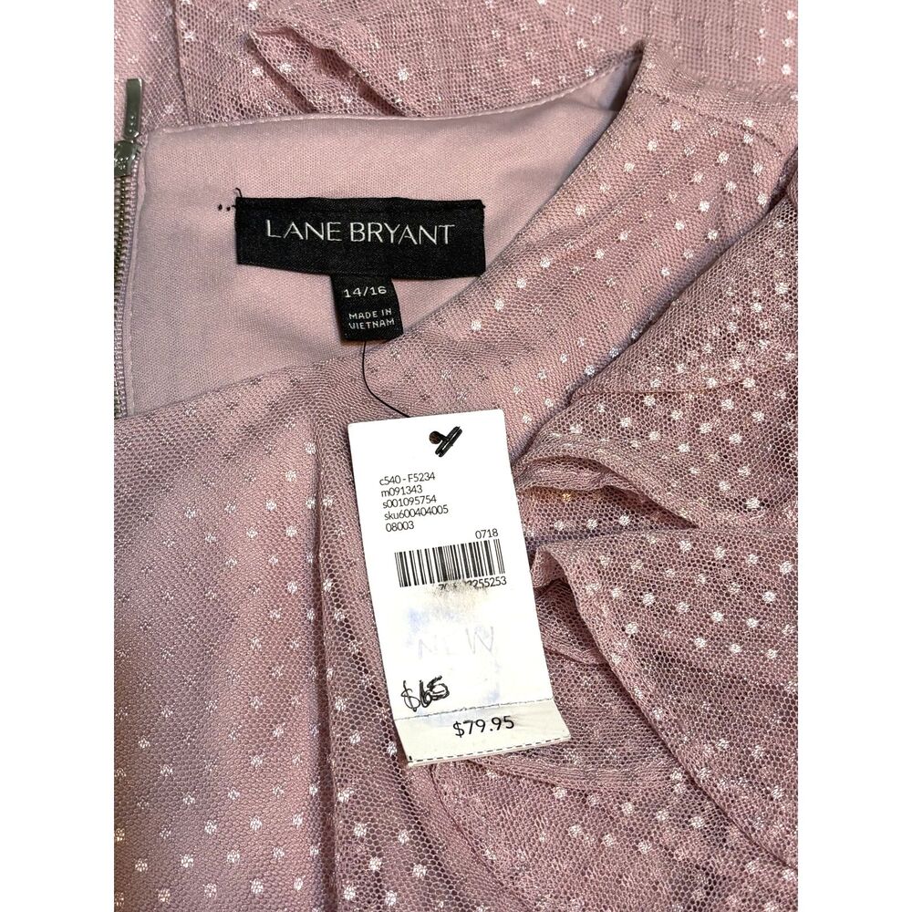 Lane Bryant Swiss Dot Ruffle Sleeve Midi Dress Mauve Pink 14/16 NWT Tie Back - Picture 3 of 8